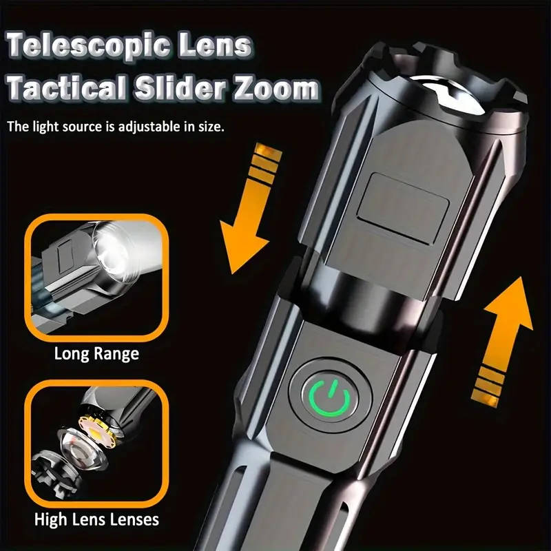 1pc Rechargeable LED Flashlight P50 Portable Telescopic Zoom 800mAh Lithium Battery USB Cable Includ
