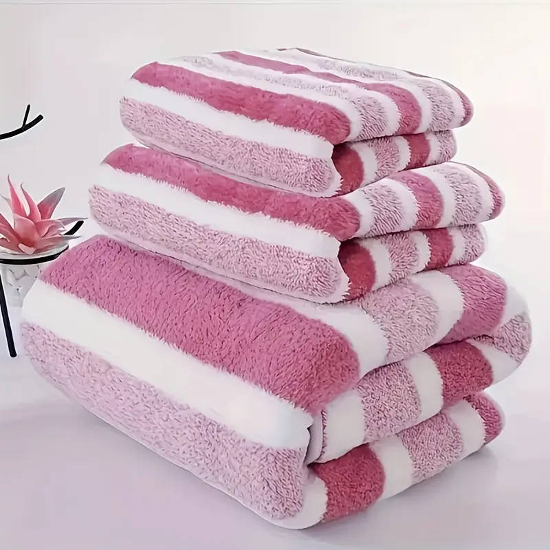 3 Piece Blue and White Striped Luxury Bath Towel Set