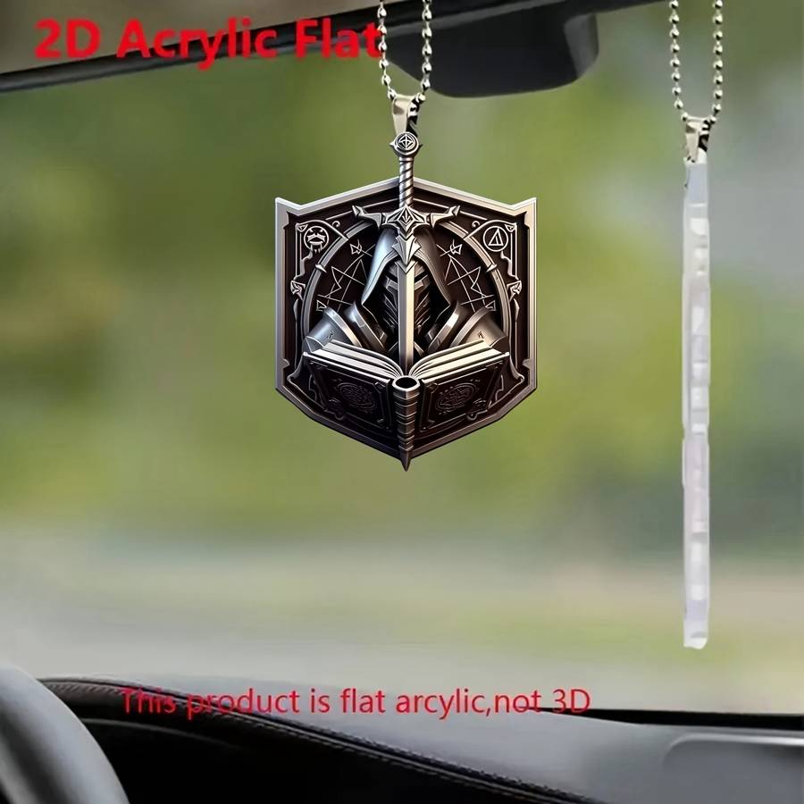 1pc 2D Flat   Vintage  Acrylic Shield Pendant Knight Sword Design Car Hanging Ornamen