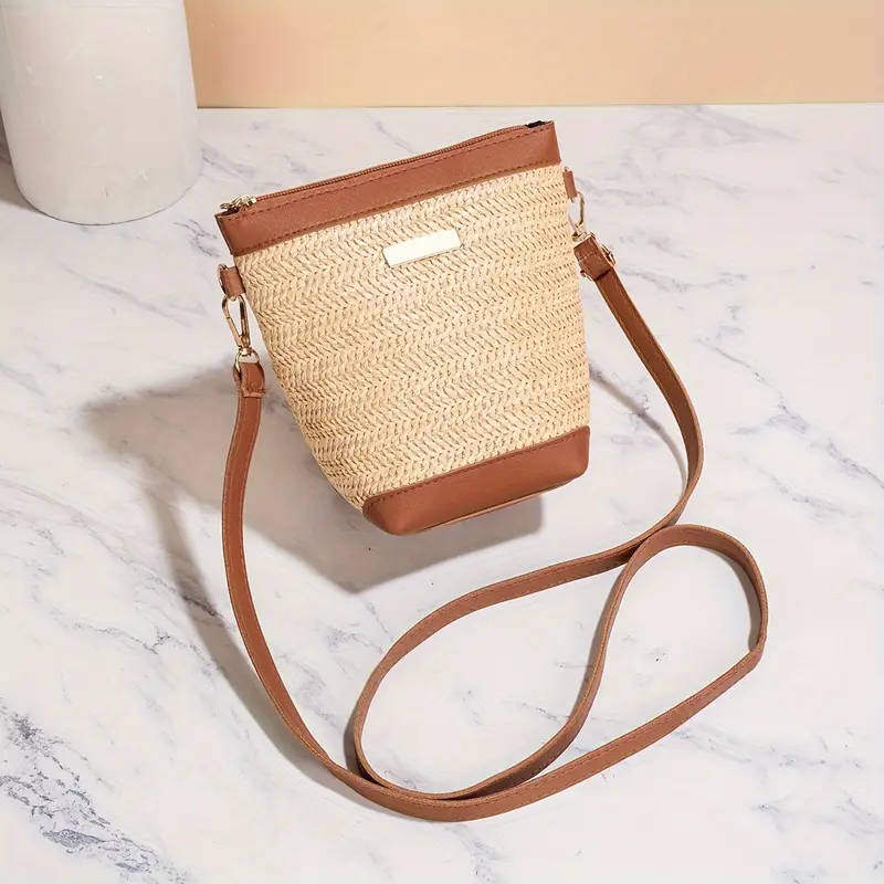 1pc Woven Crossbody Bag for Women Faux Leather Geometric Quilted Pattern Polyester Lined