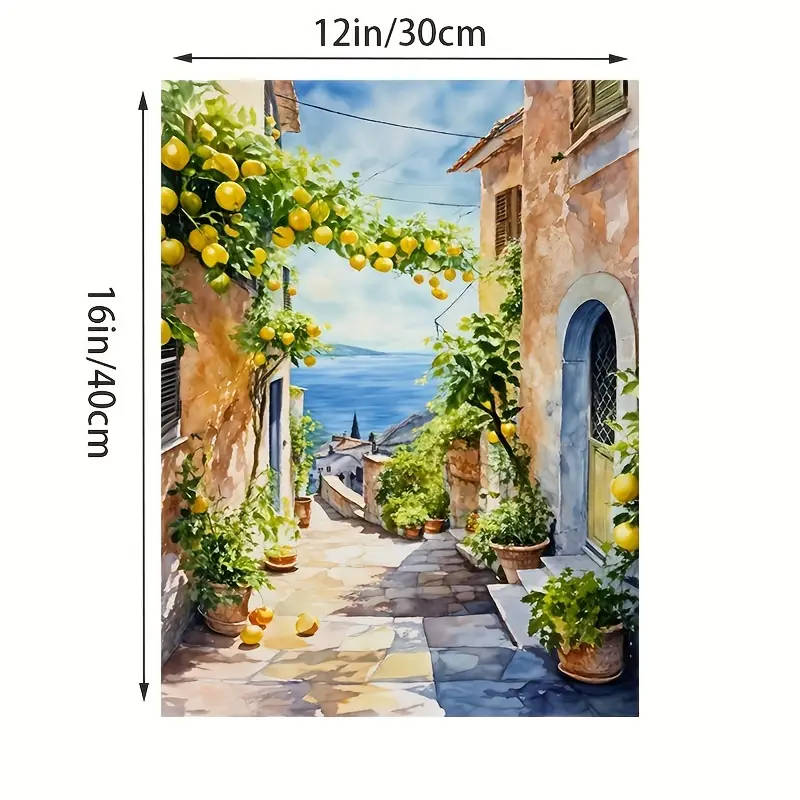 1pc Amalfi Coast Lemon Tree Canvas Art Print Frameless Mediterranean Watercolor Poster Vibrant Coast