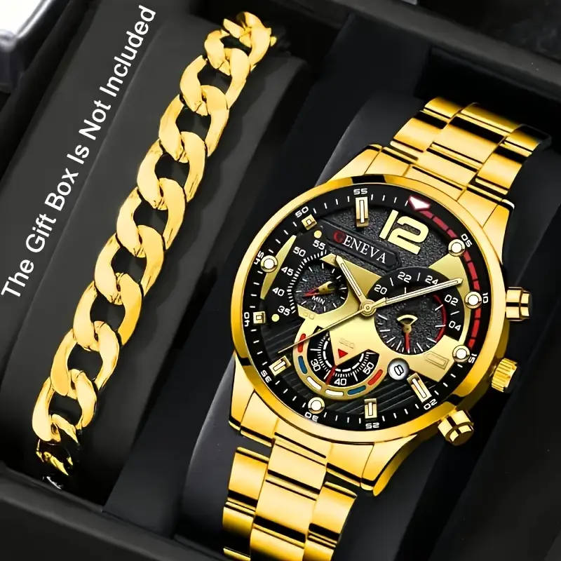 2 Piece Stainless Steel Quartz Watch & Bracelet Set