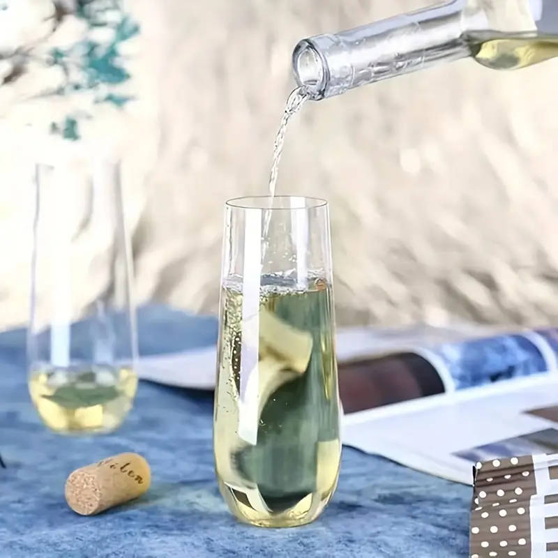 6 Piece Elegant Champagne Flutes - Reusable, Recyclable Plastic, Stemless & Shatterproof Glasses