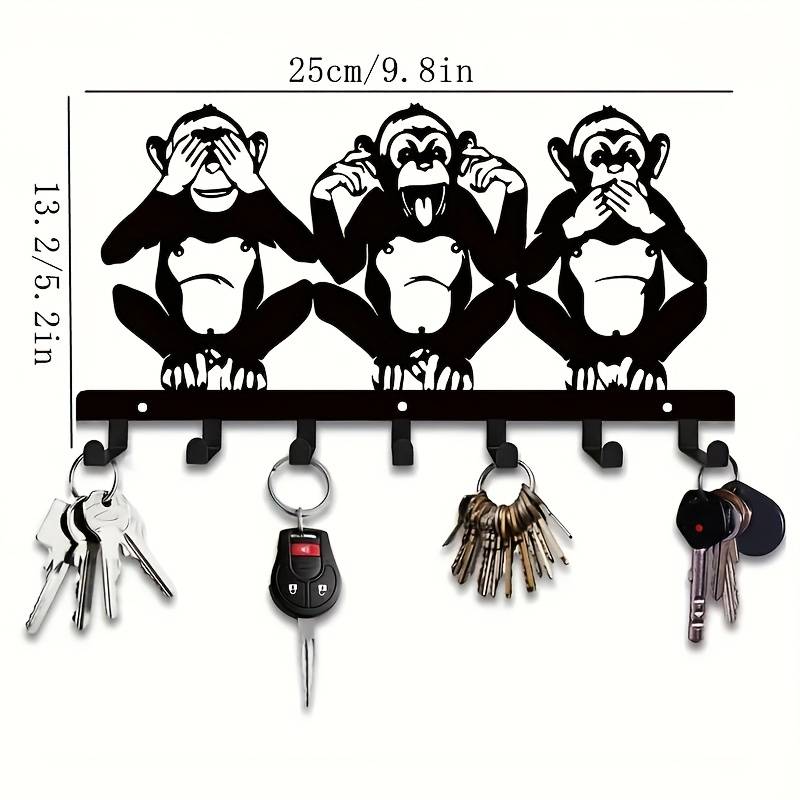 Charming Three Monkeys Metal Wall Art with Key HookEasy to Install Suitable for Jacket