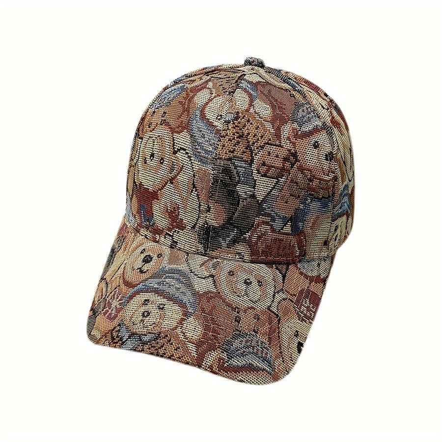 Vibrant Bear Print Unisex Cotton Baseball Cap Trendy Sun Protection Breathable Adjustable