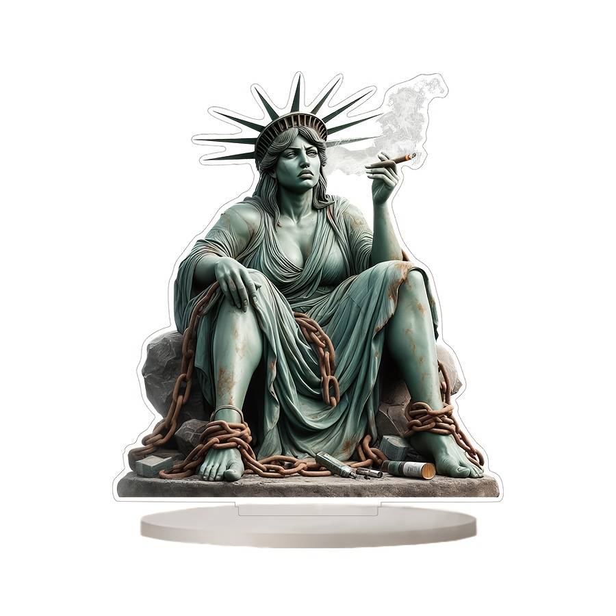 1pc 2D Flat   Acrylic Figurine Statue of Liberty Smoking Home and Office Decoration  F