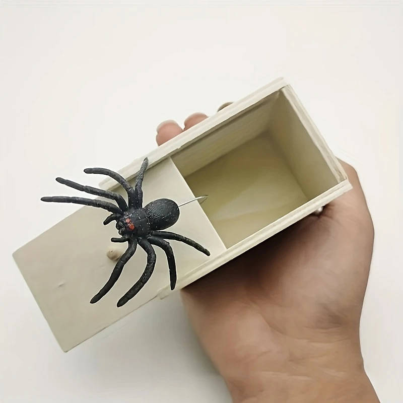 1pc Wooden Spider Prank Box Handmade Joke Box Desk Organizer Drawer Storage Funny Surprise Gift Blac