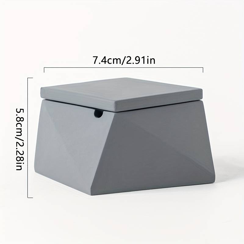 1pc Modern Geometric Stone Ashtray with Lid Light Blue Black Handcrafted Perfect for Indo