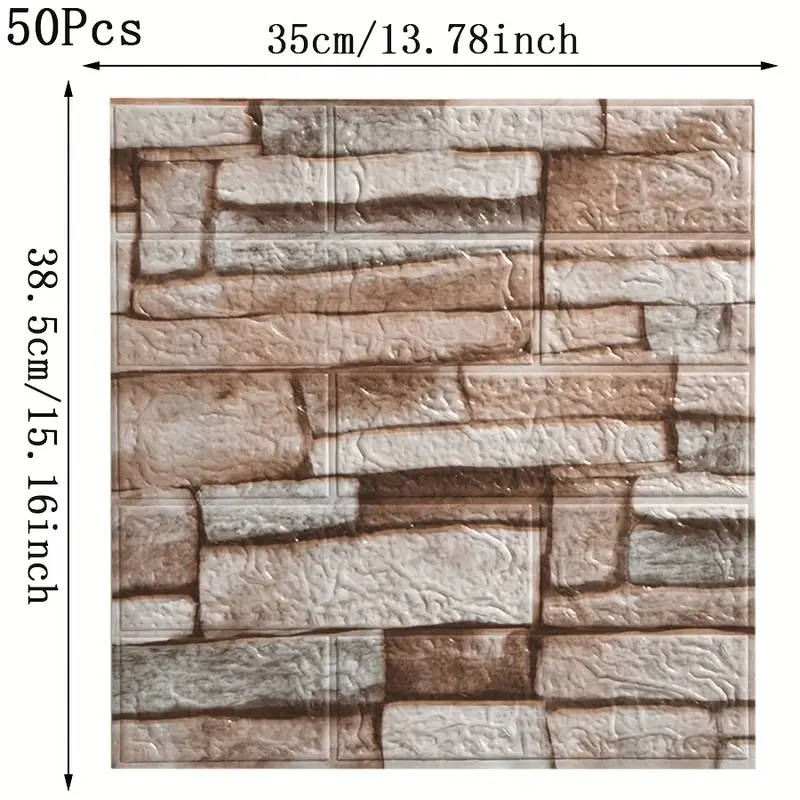 50pcs Brick Texture Self-Adhesive 3D Wall Stickers