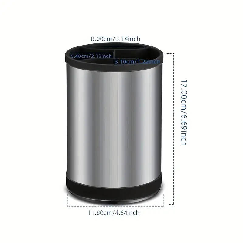 1pc Stainless Steel Kitchen Utensil Holder 360 Degree Rotating Cylinder with Drainage Holes and Divi