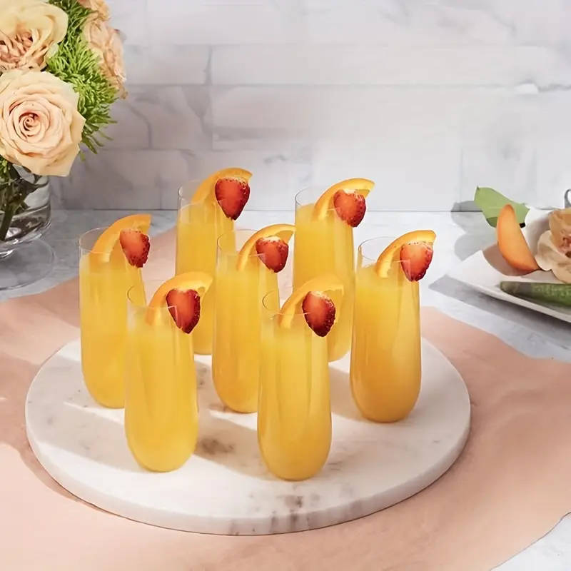 6 Piece Elegant Champagne Flutes - Reusable, Recyclable Plastic, Stemless & Shatterproof Glasses