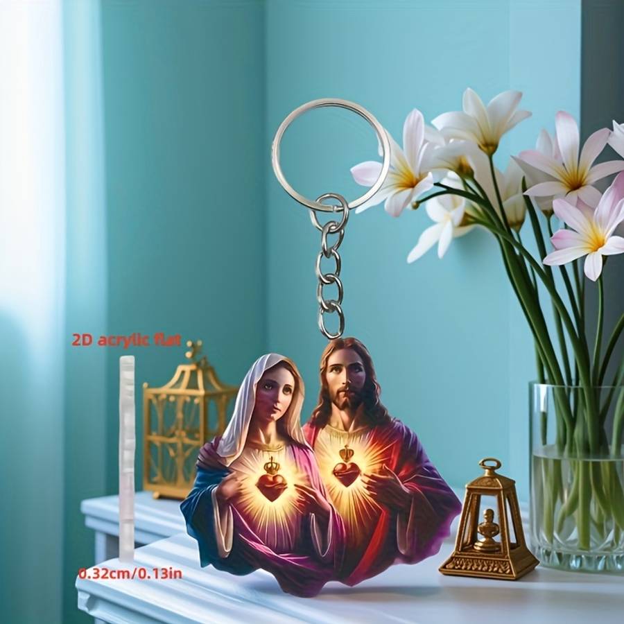 2D Flat Acrylic Holy Family Keychain Vibrant Sacred Heart Design Durable Flat