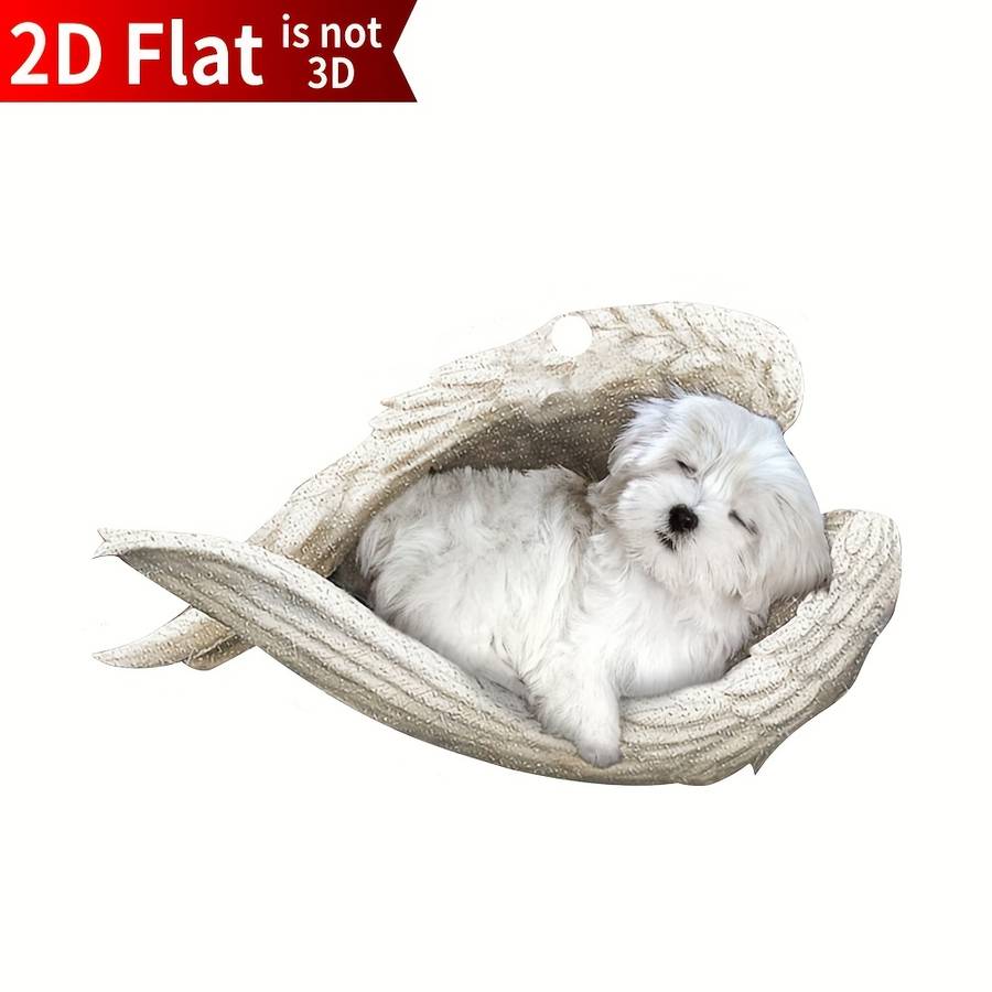 1pc 2D Flat    Acrylic Maltese Sleeping Angel Memorial White Puppy Dog Animal Pet Cute C