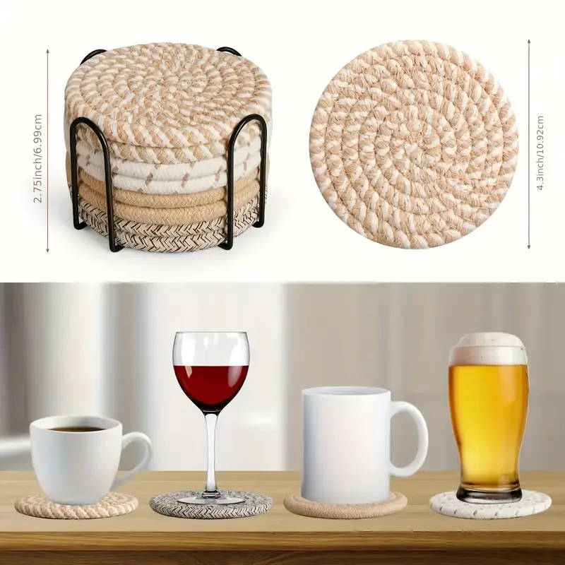 8pcs Chic Woven Placemat Set Heat-Resistant Anti-Scald Coasters for Pots Plates Light & Dark Color S