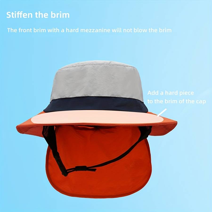 1pc A colour-matching stiff brim a sunshade fisherman's hat with a wide chin strap to prevent tigh