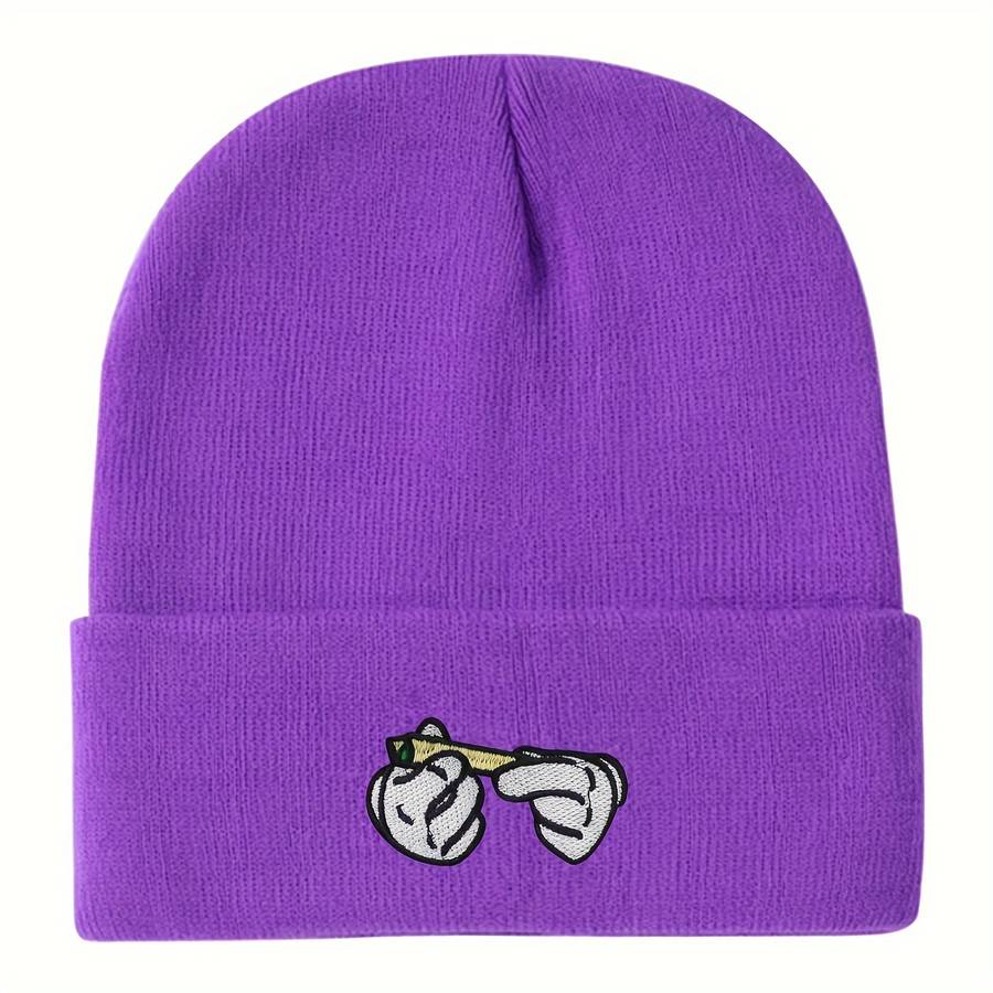 Stretchy Lightweight Embroidered Beanie Cigarette Holder Knit Skull Cap