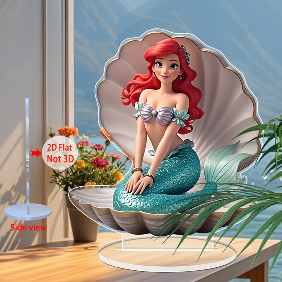 2D Flat Acrylic Ariel Mermaid Decor Plaque 16.0Cm X 18.03Cm Vibrant Underwate