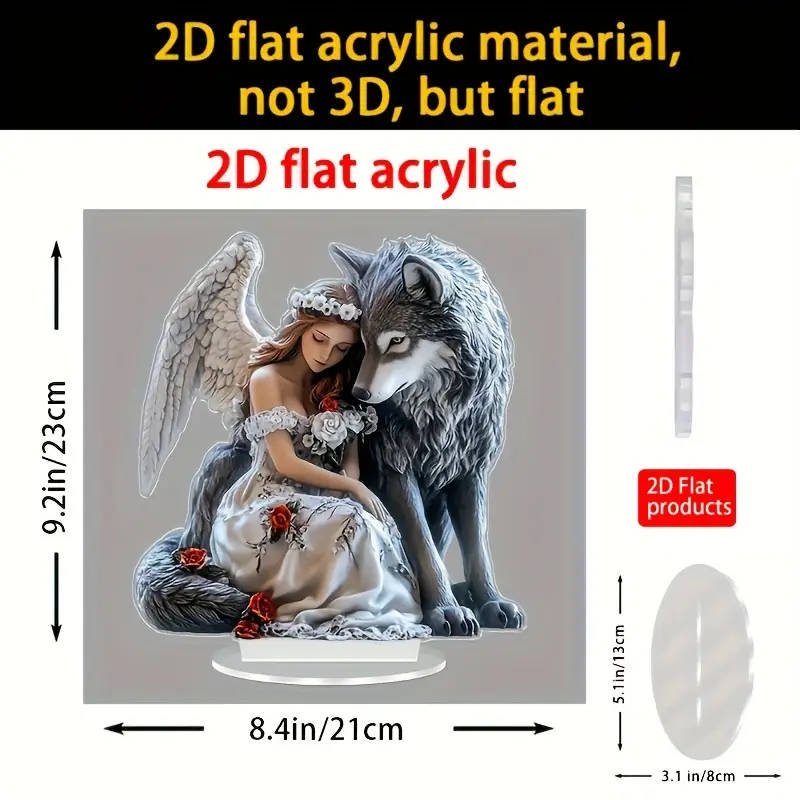 1pc 2D Plane Acrylic Angel And Wolf Desktop Decoration Unique Desktop Decoration Artistic Decoration