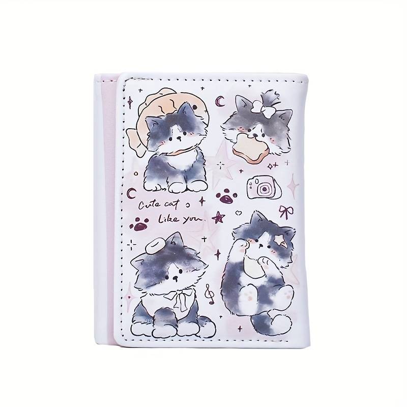 1pc Casual Faux Leather Trifold Wallet for Women Cute Cartoon Print Multiple Card Slots Coin Pur