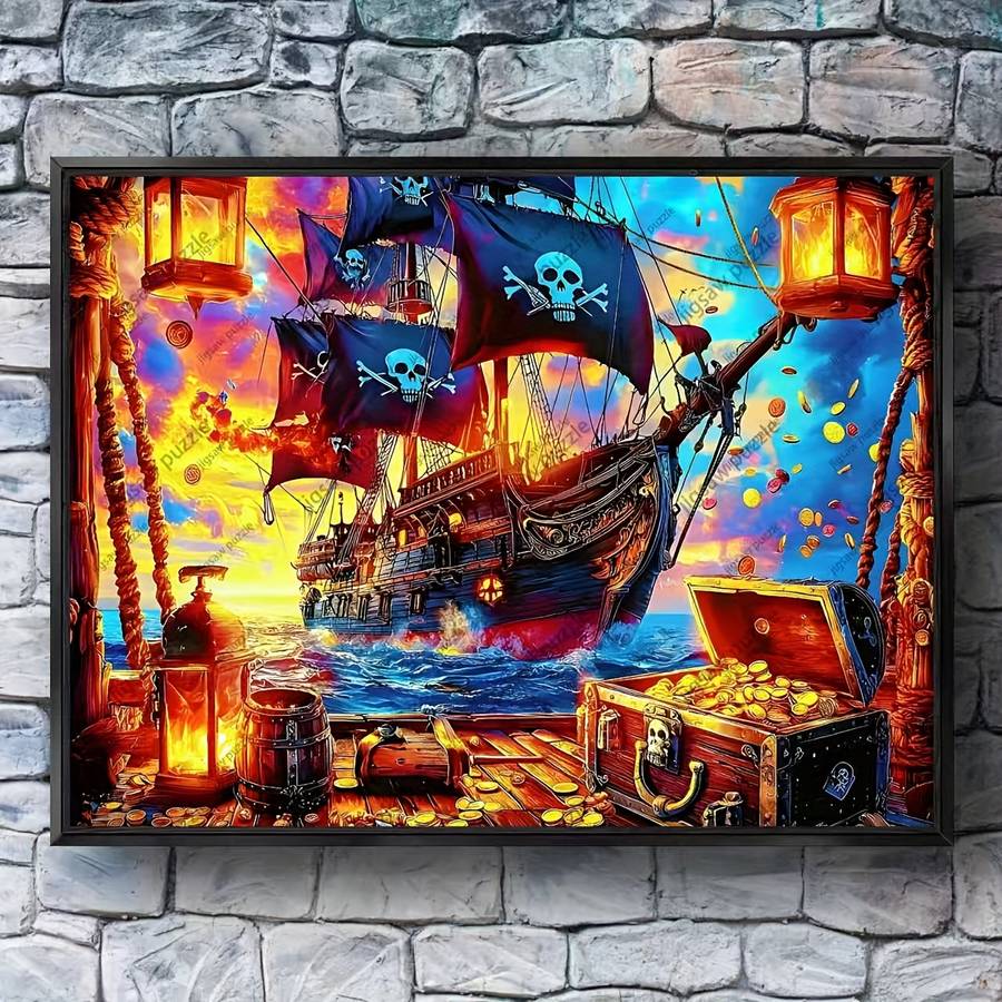 1000pcs Vibrant Pirate Ship Puzzle Challenging DIY Jigsaw with Detailed Sailing Ves