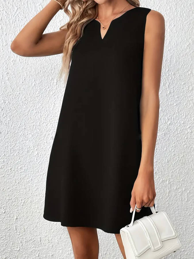 Notched Neck Plain Color Tank Dress