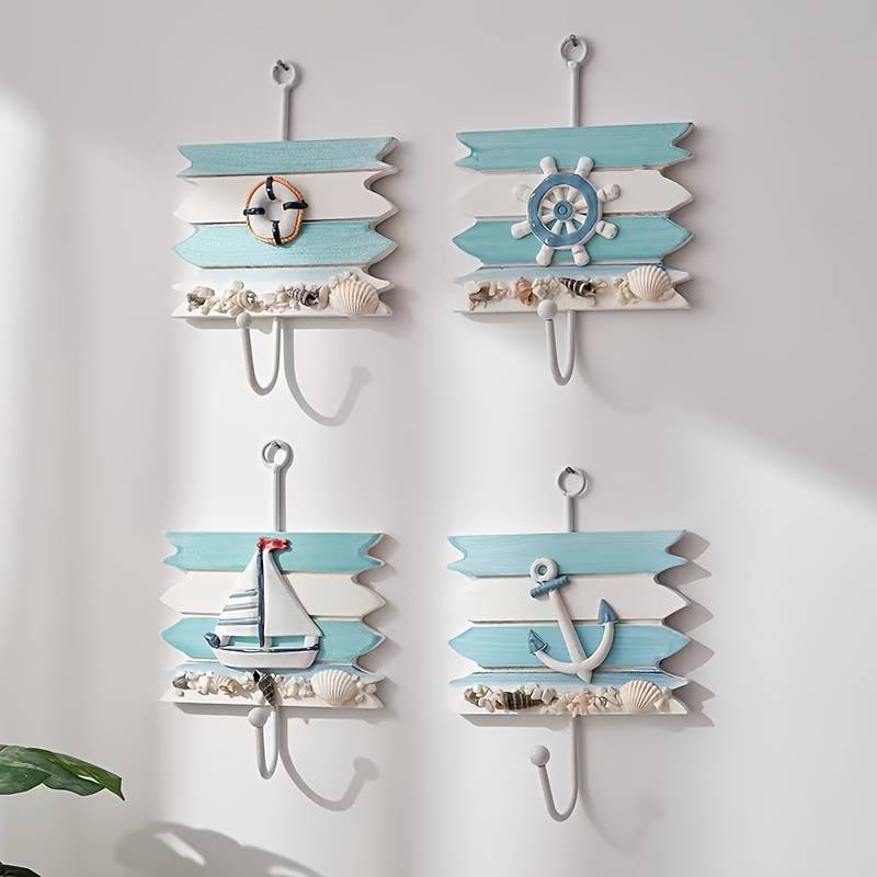 1pc Contemporary Wood Robe  Towel Hooks Wall Mounted Easy Install Storage Organizer for Home Hotel C