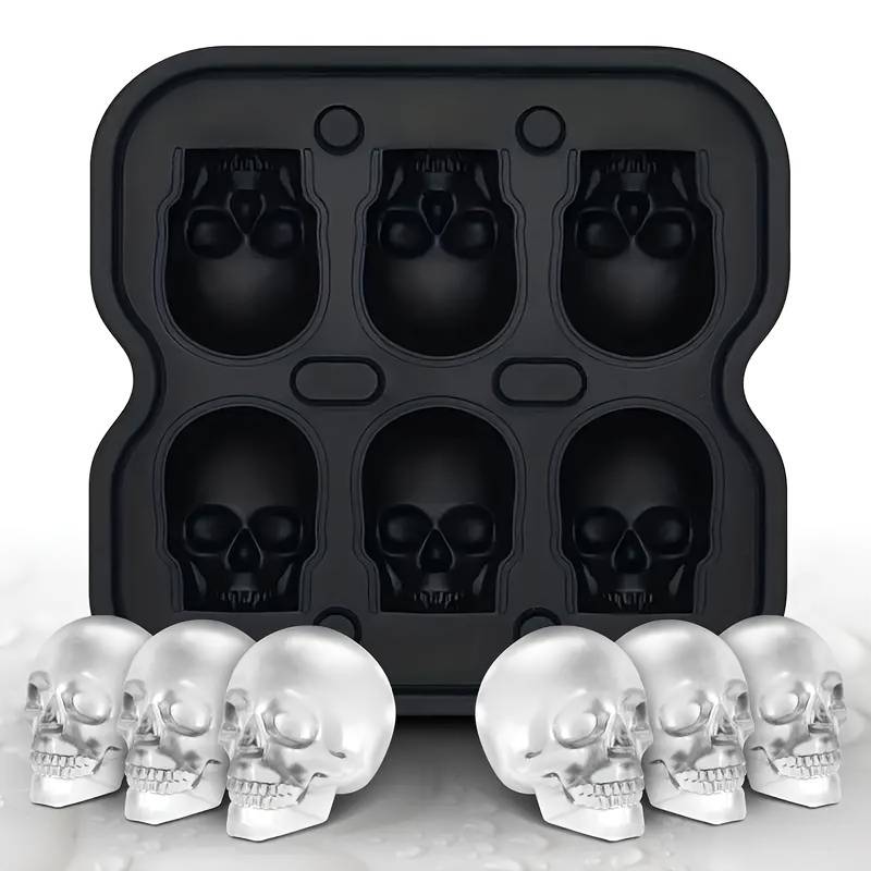 6-Grid Skull Ice Cube Mold Silicone Skull Ice Tray Halloween Ice Cube Mold Jelly Candy Ice
