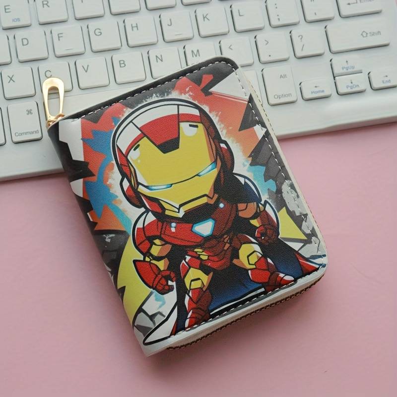 1pc Marvel Iron for Man Wallet Large Capacity Coin Purse with Multiple Compartments Zipper Closu