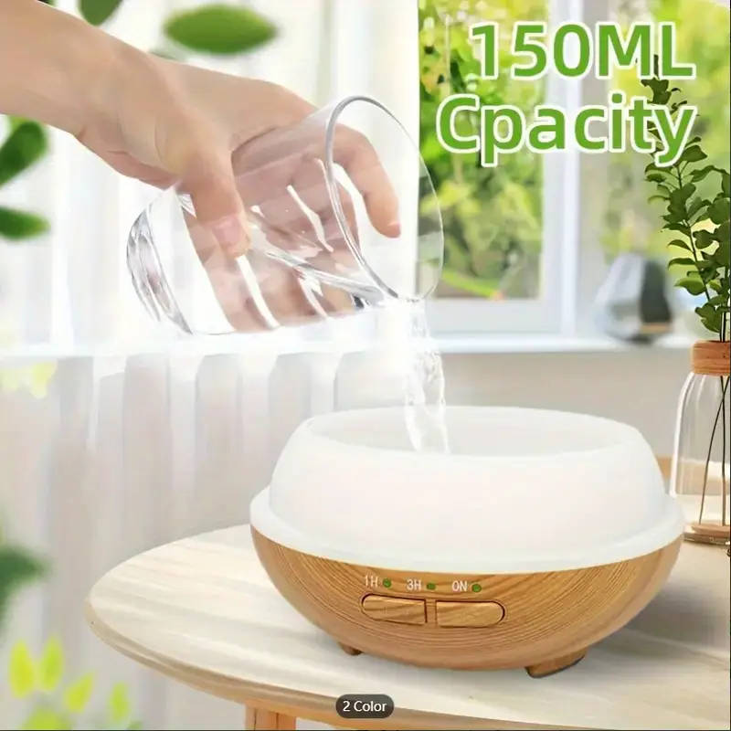 LED Aroma Diffuser with Wood Grain Design - USB-Powered Humidity Regulator & Air Freshener, Compact