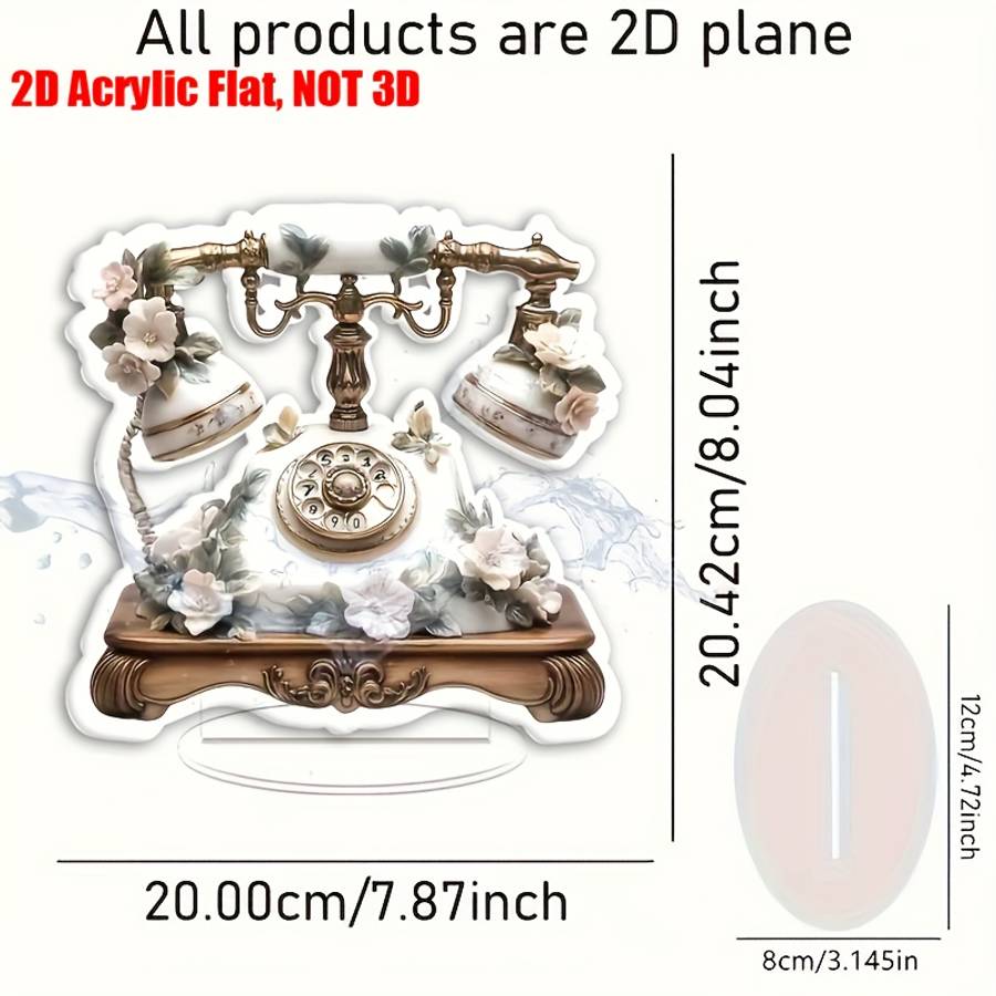 Bohemian Style 2D Flat Acrylic Wall Art Vintage Telephone With Flowers