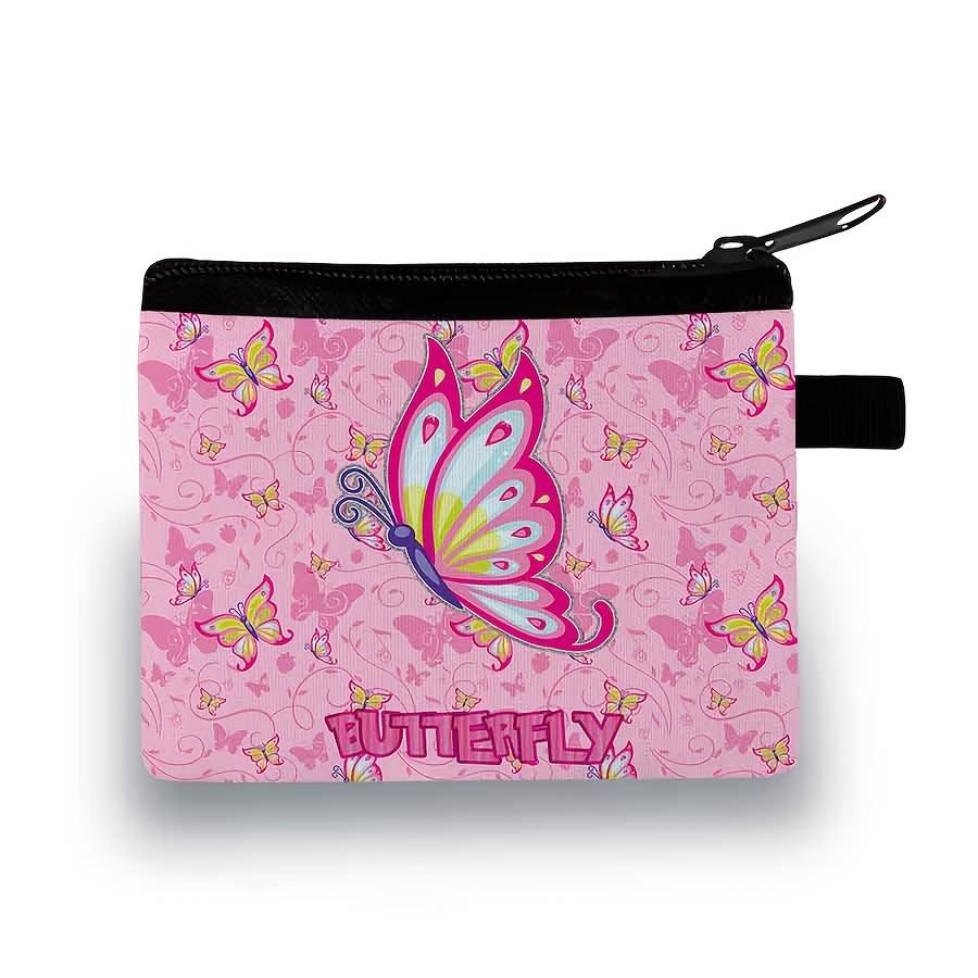 Butterfly Pattern Coin Purse Cute Fashion Storage Bag Polyester Material Durable Lightweight B