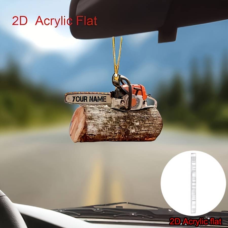 2D Flat Car Ornaments Bold Design Acrylic Chainsaw Ornament- Car Rearview Mirror Hanging