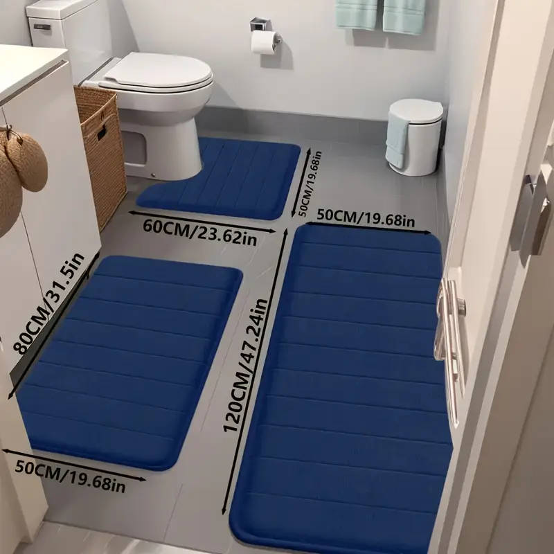 3-Piece Geometric Knitted Bathroom Rug Set