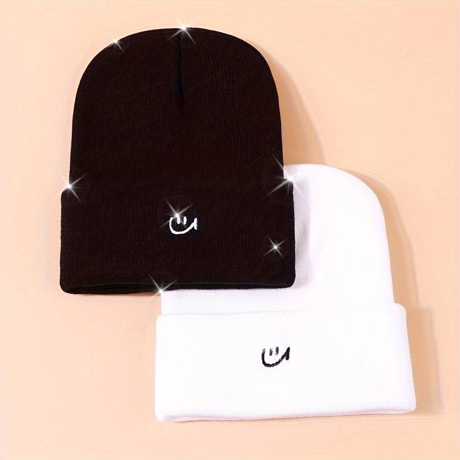 1pc joyful Embroidered Beanie Stretchy Adjustable Knit Skull Cap for Men Women Warm Cozy E