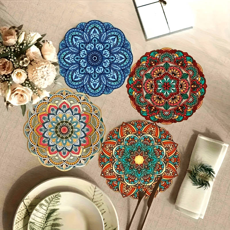 Mandala Art Coasters Set of 4 Intricate Wooden Cup Mats Decorative Table Protectors Uniqu