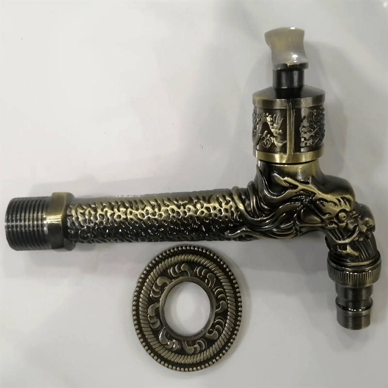 1pc Vintage European-Style Long Green Dragon Faucet Single Cold Wall-Mounted for Washing Machines