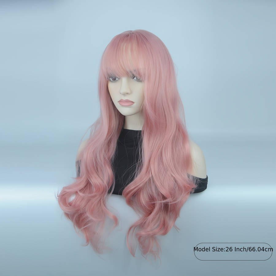 1Pc Pink Color 66.04cm Fashion Design Wig