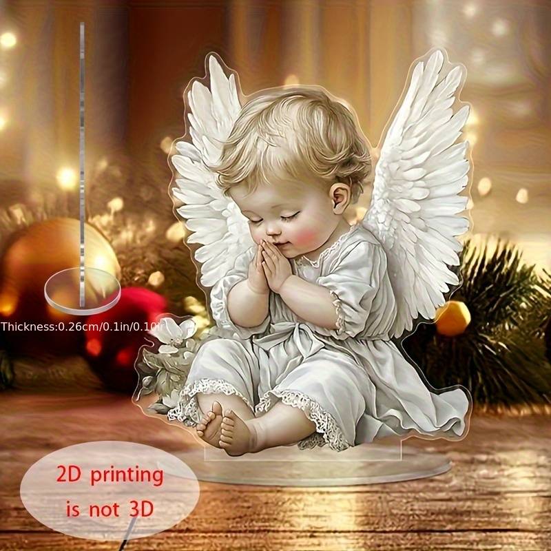 1pc 2D Flat  Acrylic Angel Prayer Statue with Elegant Wings Serene Sleeping Angel in White Dress