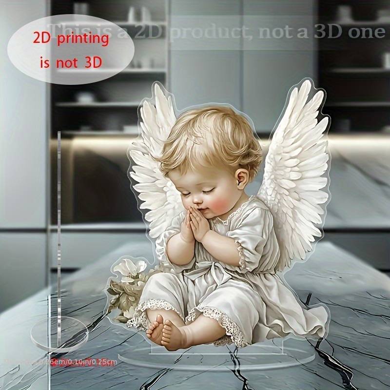 1pc 2D Flat  Acrylic Angel Prayer Statue with Elegant Wings Serene Sleeping Angel in White Dress