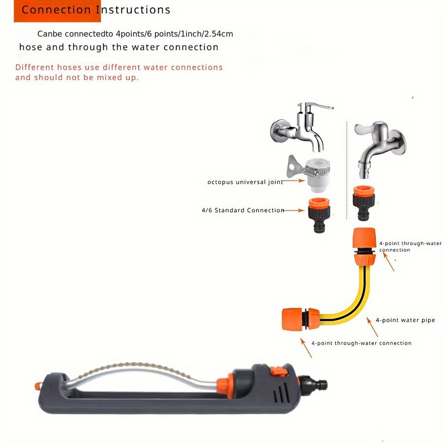 1Pc Orange Gray Automatic Swing Sprinkler With Rotating Nozzle