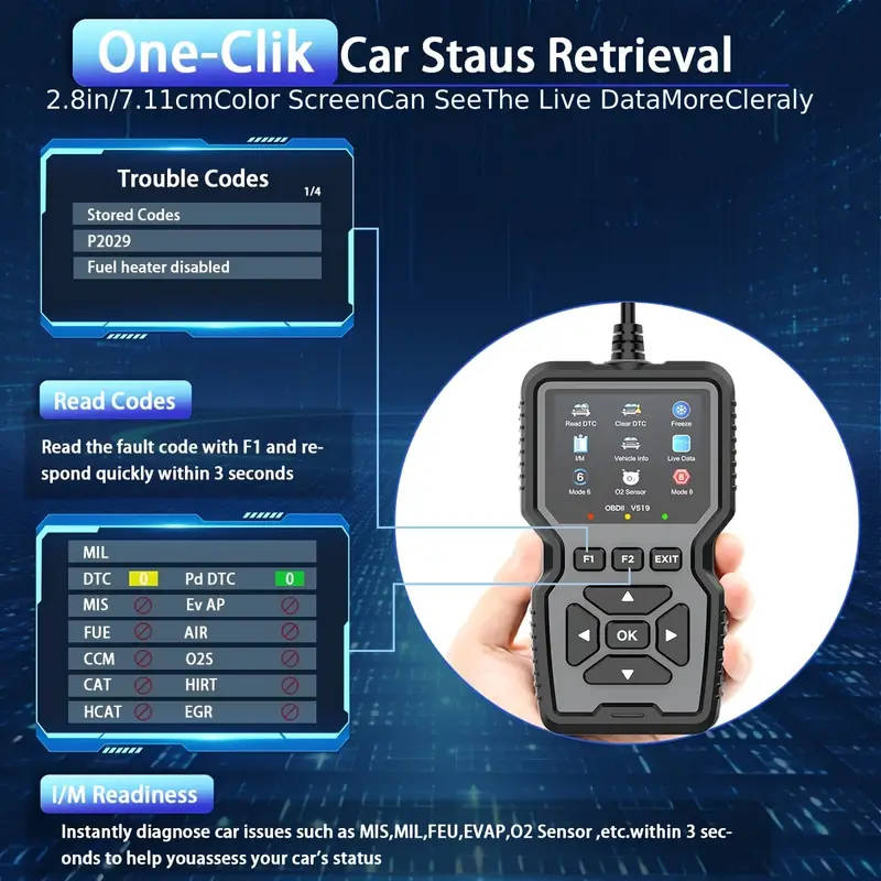 1pc Professional OBD2 Diagnostic Scanner Tool USB Powered Engine Fault Detector Code Reader Battery