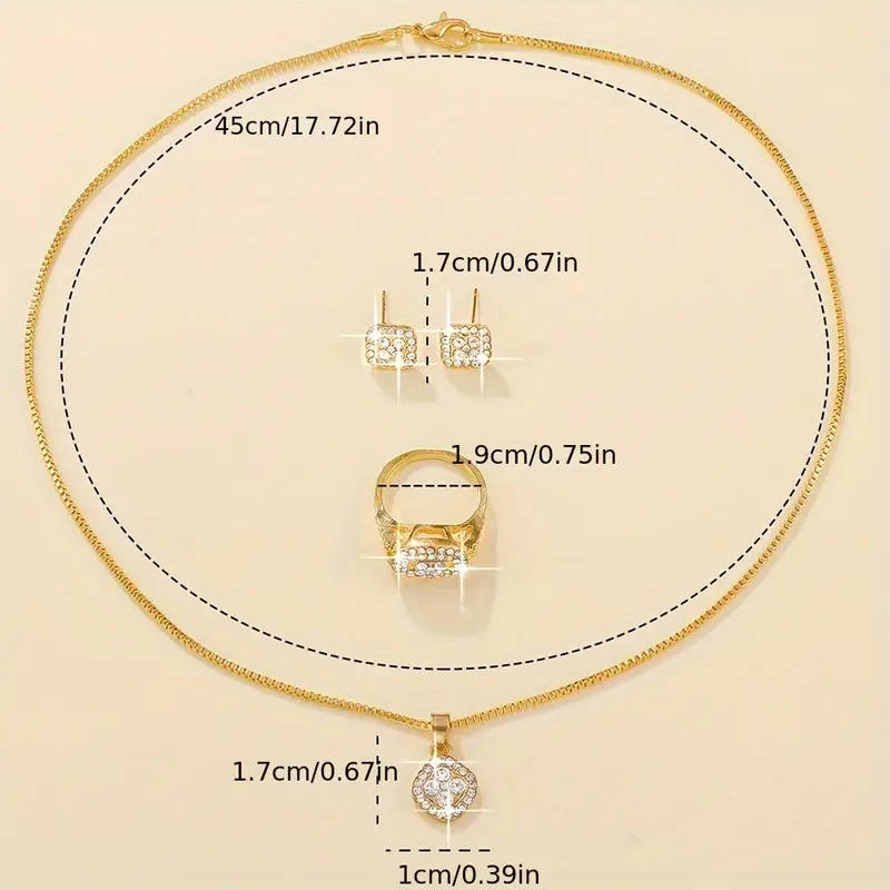 1 Necklace + 1 Pair Of Earrings + 1 Ring with  Rhinestone Jewelry Set