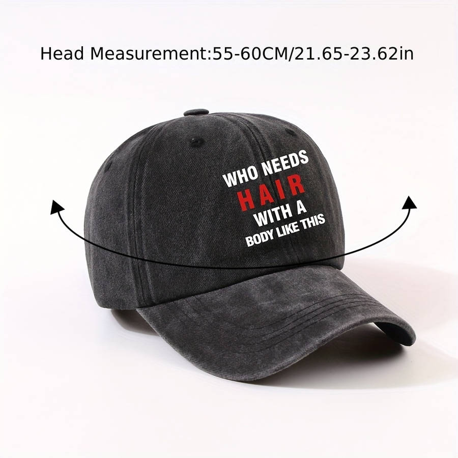 1pc Unisex Polyester Baseball Cap with "Who Needs Hair with a Body Like This" Slogan Adjustable Cu