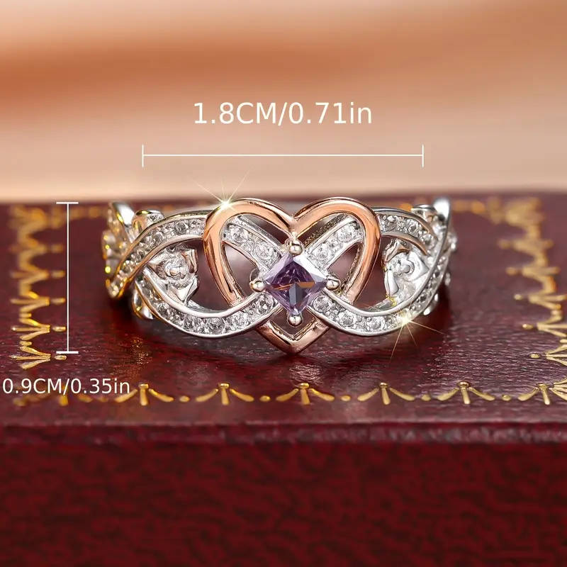 925 Sterling Silvery Infinity Heart Ring with Purple Synthetic