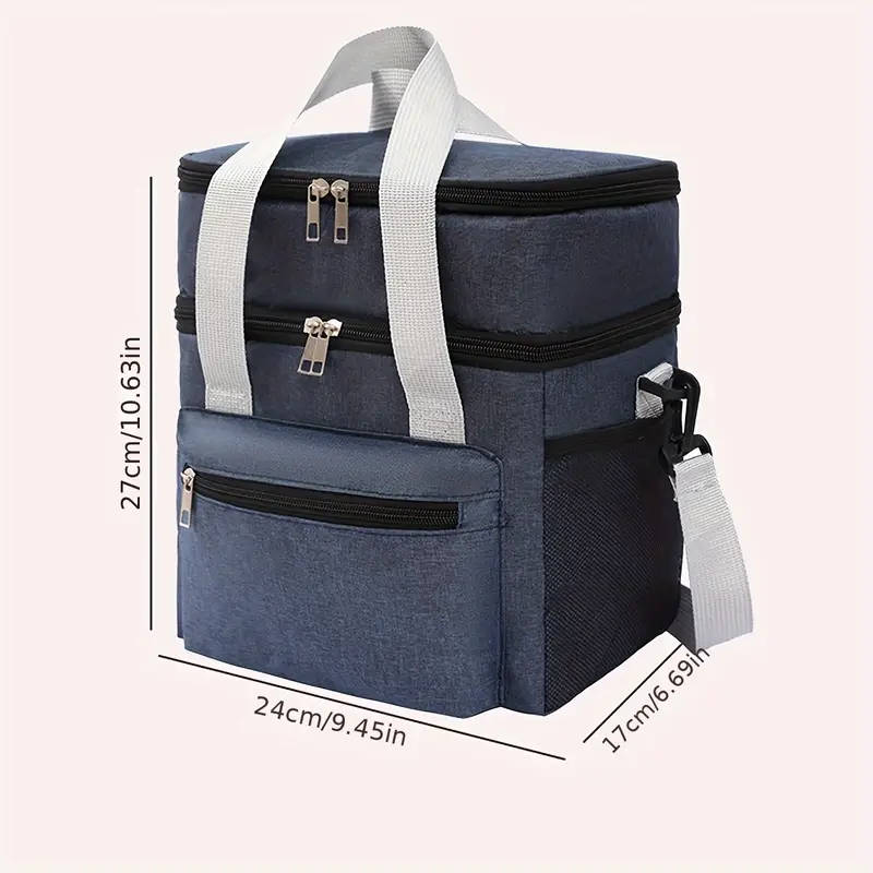 1pc Large Insulated Lunch Bag Double-Layer Leakproof Reusable Cooler Tote for Picnics Travel