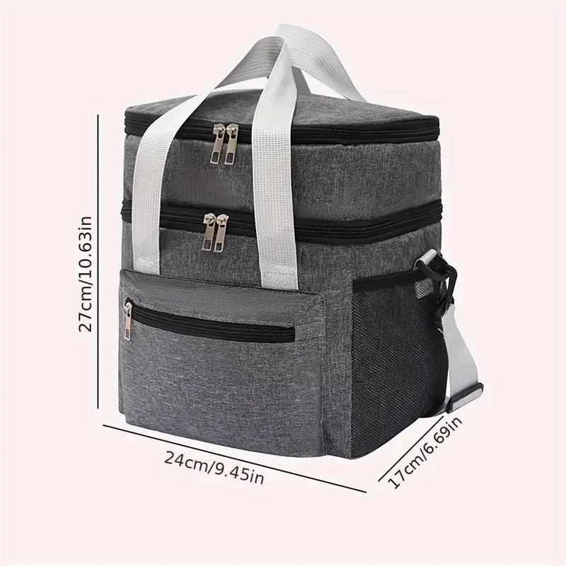 1pc Large Insulated Lunch Bag Double-Layer Leakproof Reusable Cooler Tote for Picnics Travel
