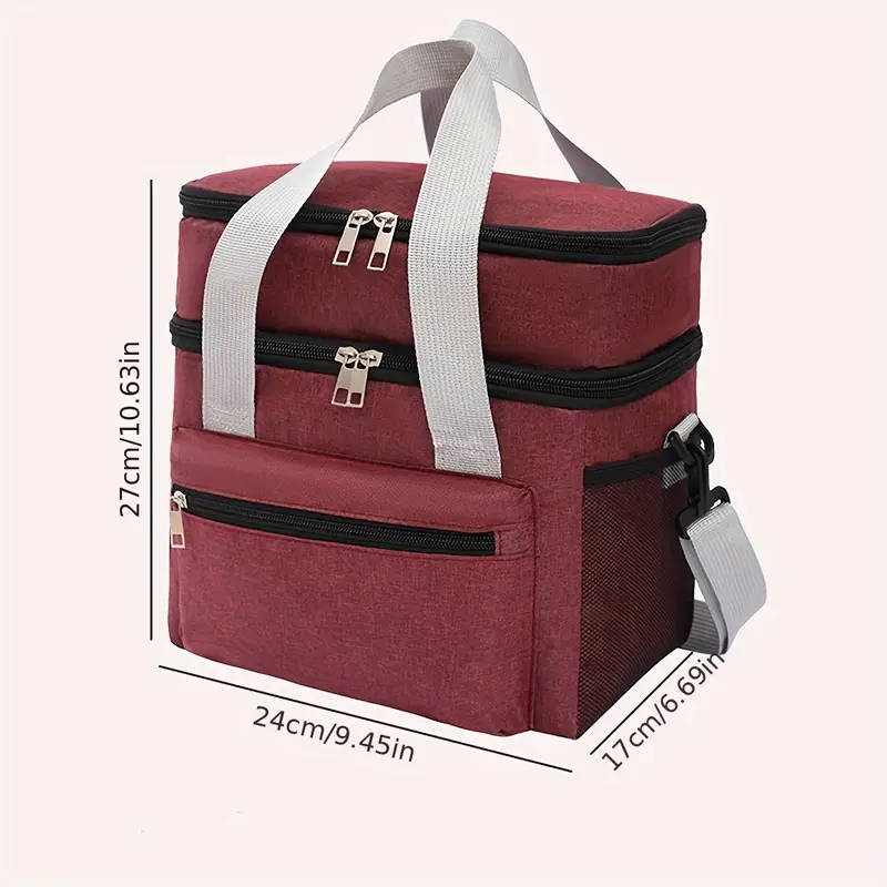 1pc Large Insulated Lunch Bag Double-Layer Leakproof Reusable Cooler Tote for Picnics Travel