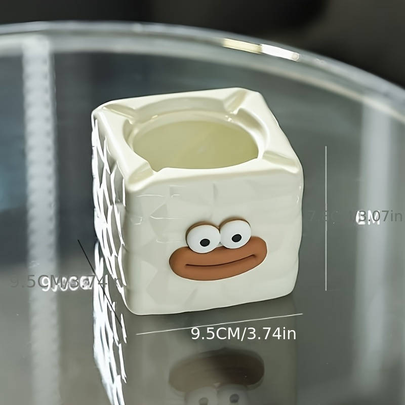 1pc Creative Cute Ceramic Ashtray Square Shape Contemporary Style High-end Tabletop Decoration