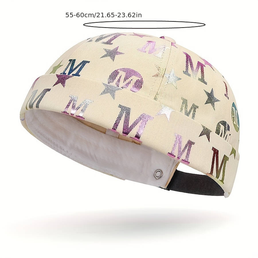 Trendy Beanie Cap Unisex Bronzing Letter Star Pattern Docker Cap Embossed Golden Hip-Hop Styl