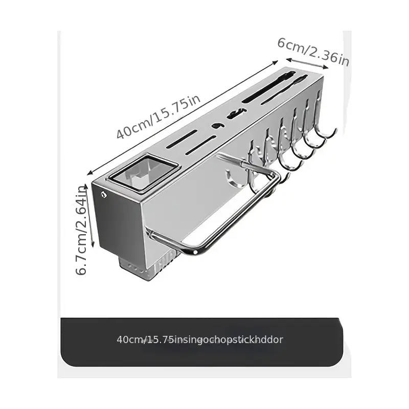 1pc Modern Wall-Mounted Kitchen Rack Carbon Steel Multi-Functional Utensil Holder 40cm